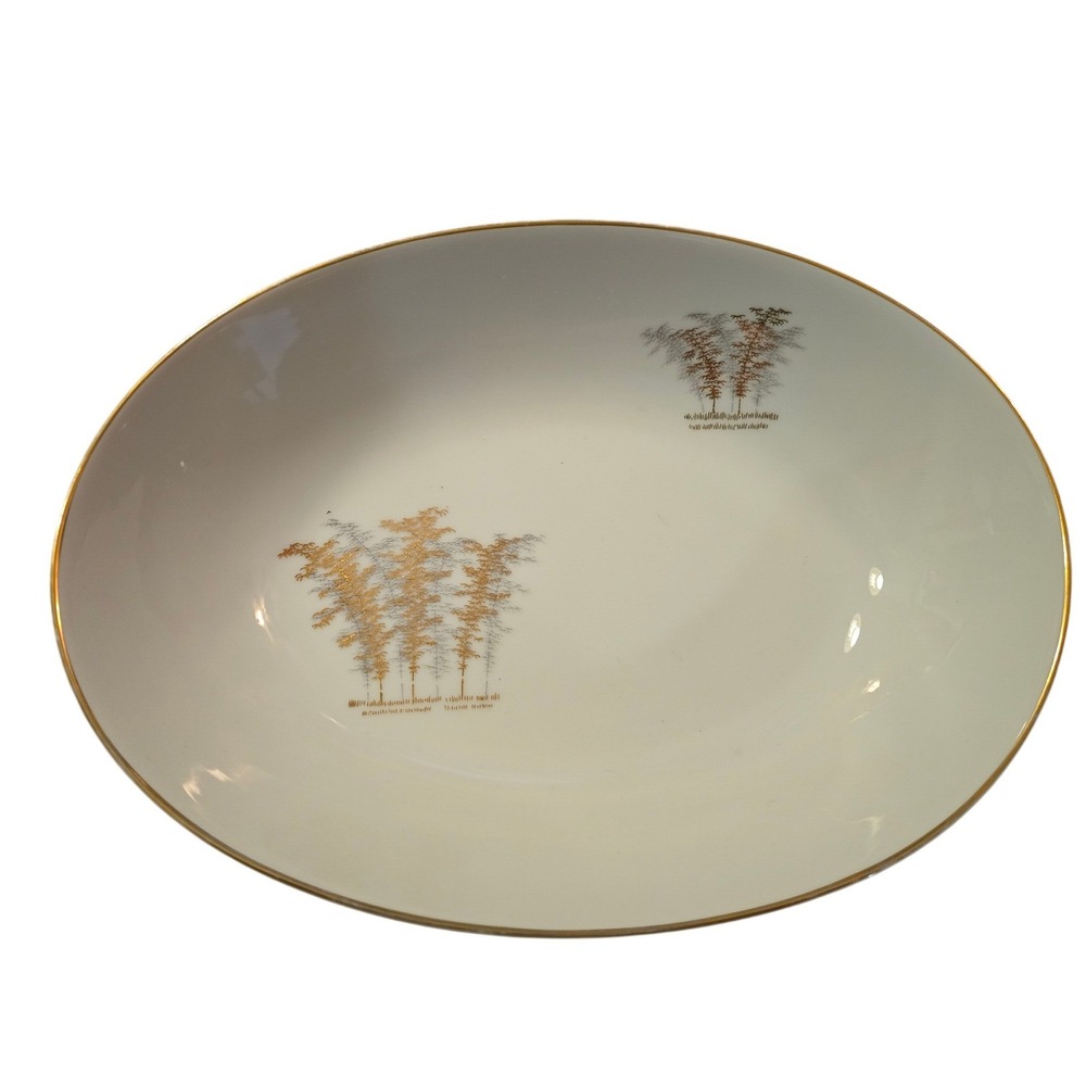 Fukagawa‎ Arita Japan Handpainted Porcelain Oval Serving Bowl Bamboo Pattern 901